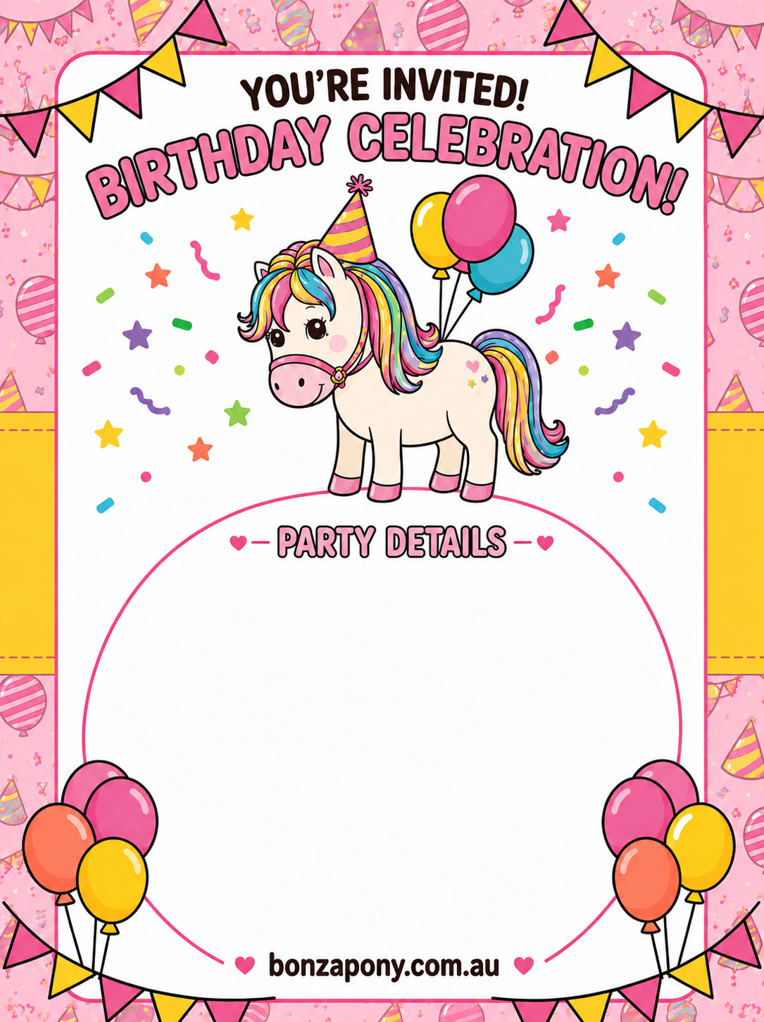 Pink Birthday Celebration Pony Invitation